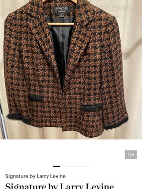 Signature by Larry Levine Black & Brown Tweed Blazer with Fringe Trim